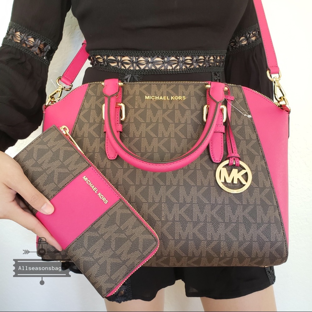 NWT Michael Kors Large Ciara Satchel Pink Wallet - Picture 4 of 8